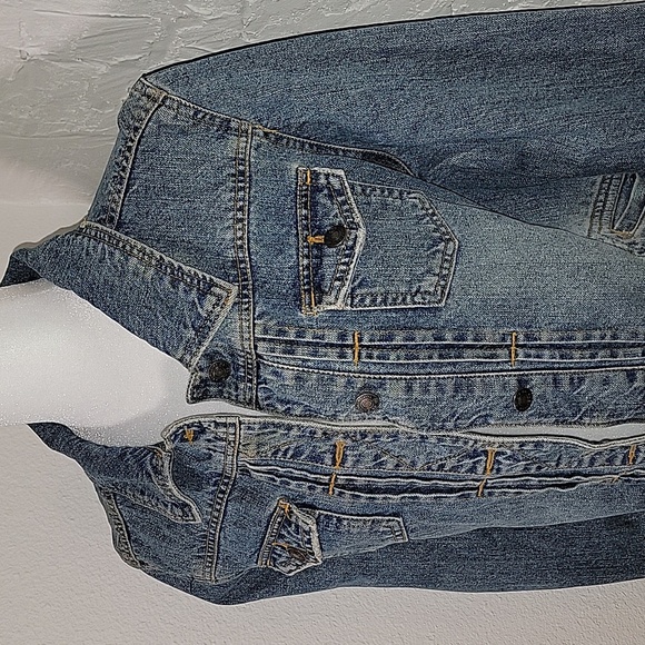 Route 66 Jacket Coat Trucker Denim Blue Jean Pockets Button Up Distressed L - Picture 6 of 16